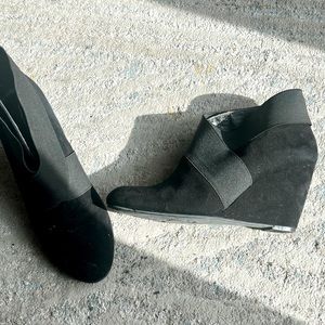 BCBGeneration Black Suede Wedge Heeled Booties, Size 8.5